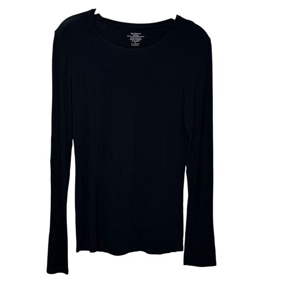 Majestic Paris Shirt Womens Medium Black Long Sleeve Soft Touch Viscose Stretch - Picture 1 of 6